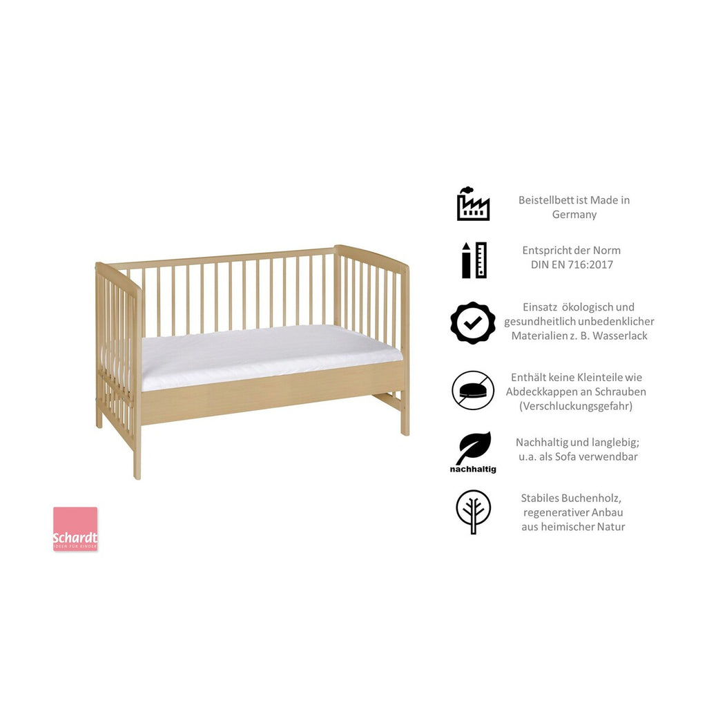 Bedside crib Micky 60x120 cm i massiv bøk - Schardt