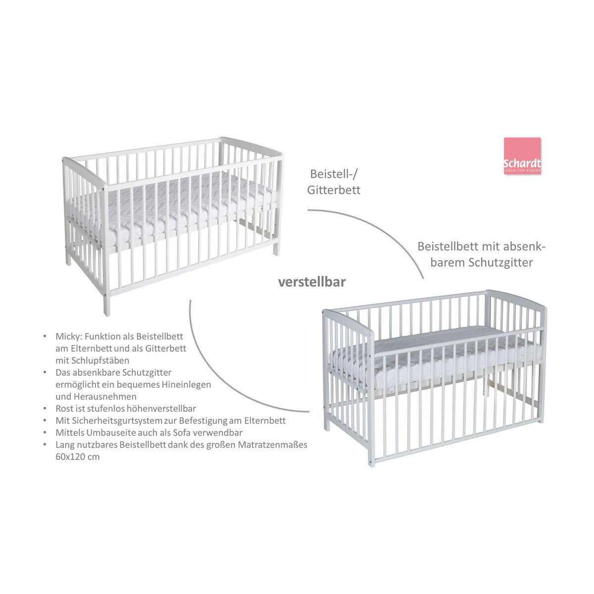 Bedside crib Micky 60x120 cm i massiv bøk - Schardt