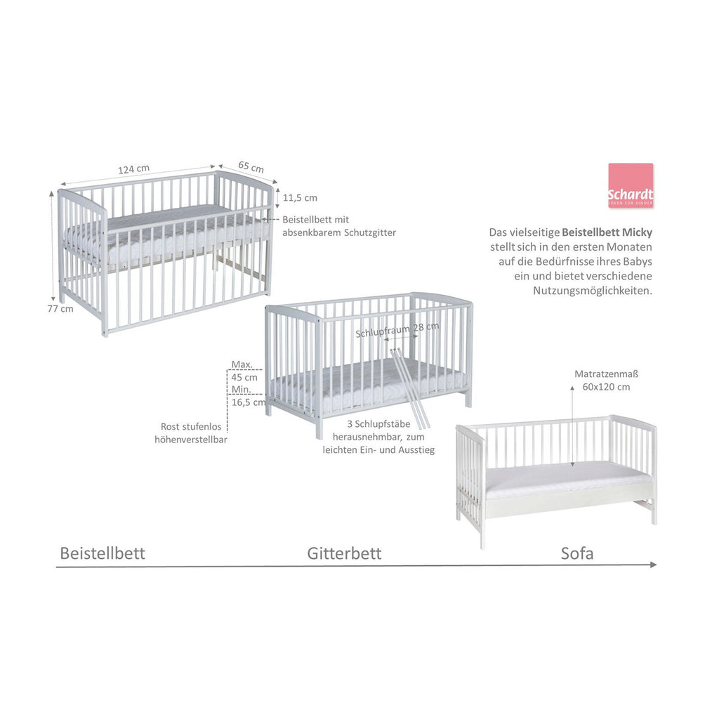 Bedside crib Micky 60x120 cm i massiv bøk - Schardt