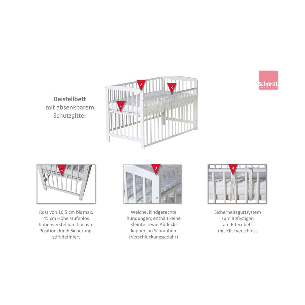 Bedside crib Micky 60x120 cm i massiv bøk - Schardt