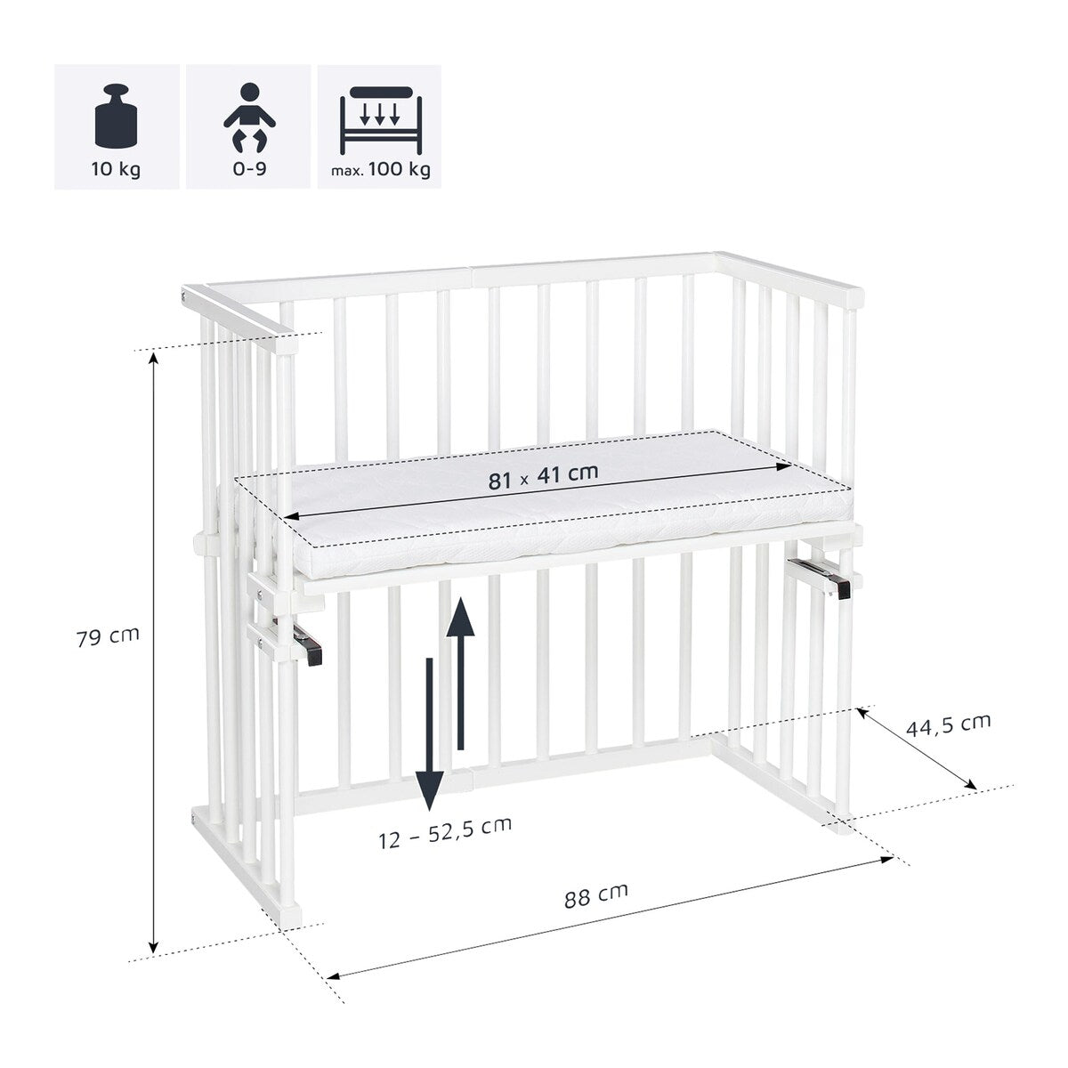 Nærbilde av madrass Classic Soft til bedside crib Midi bøk