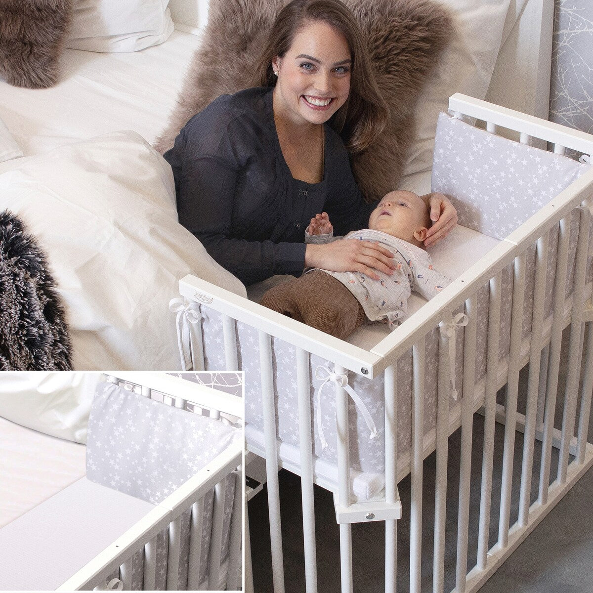 Sideprofil bedside crib Midi med madrass Classic Soft bøk