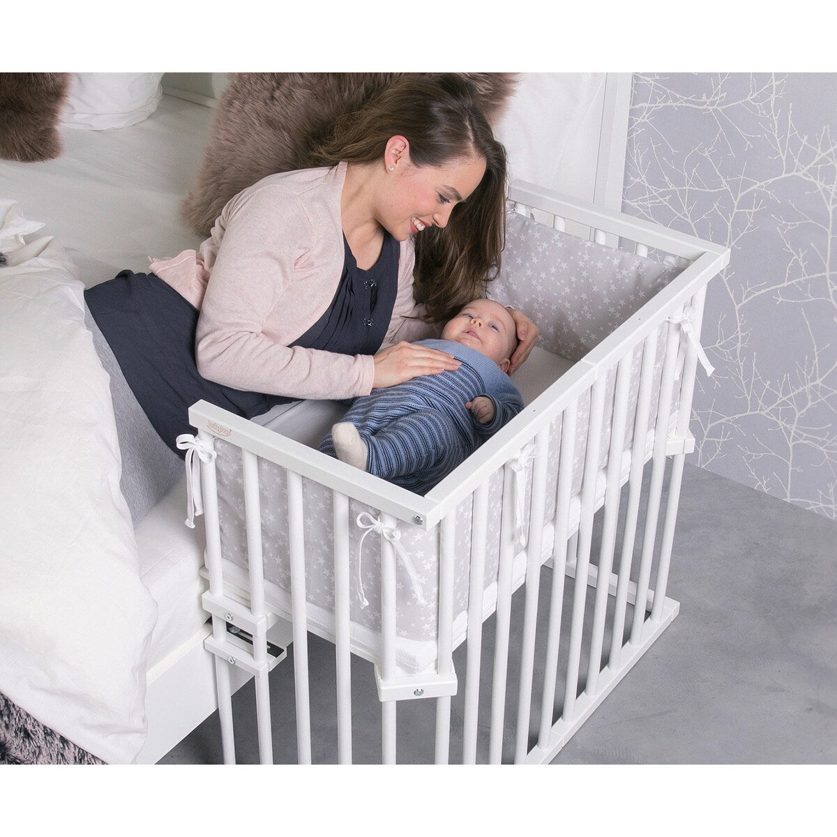 Lufting under bedside crib Midi med madrass Classic Soft bøk