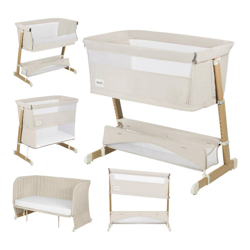 Bedside crib Thomi Plus 5-i-1 med madrass forfra