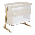 Bedside crib Thomi Plus 5-i-1 med madrass montert i foreldreseng