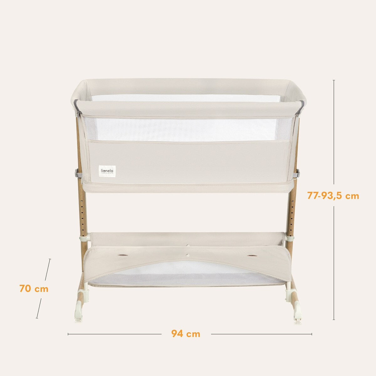 Nærbilde av hjul på Bedside crib Thomi Plus 5-i-1