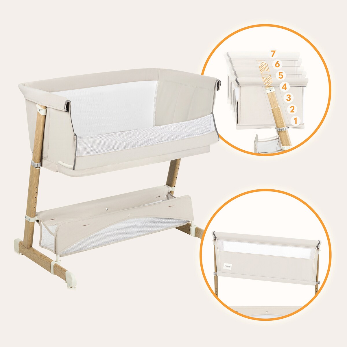 Oppbevaringskurv under Bedside crib Thomi Plus 5-i-1