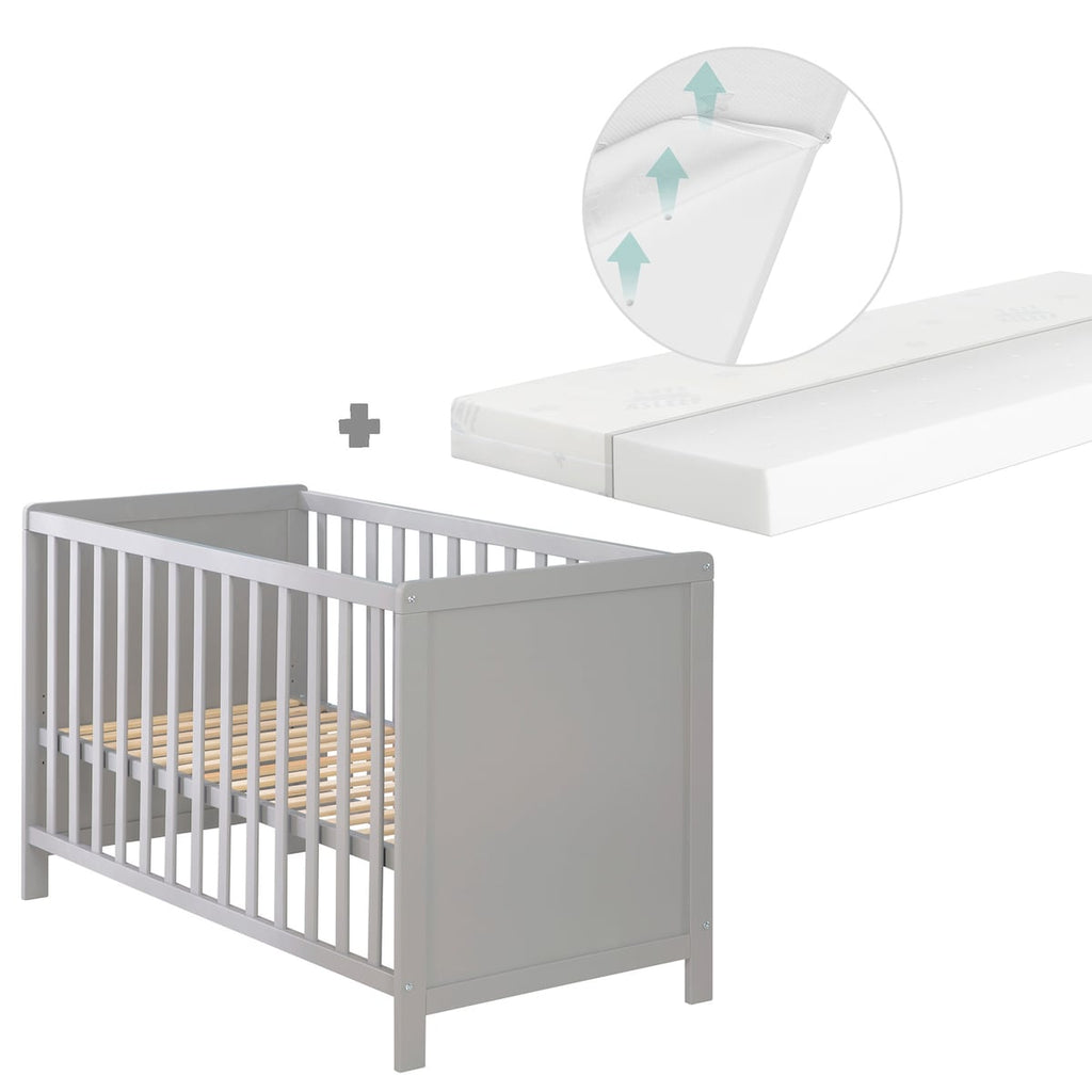 Bedside-seng 2-i-1 60x120 cm med safe asleep madrass forfra