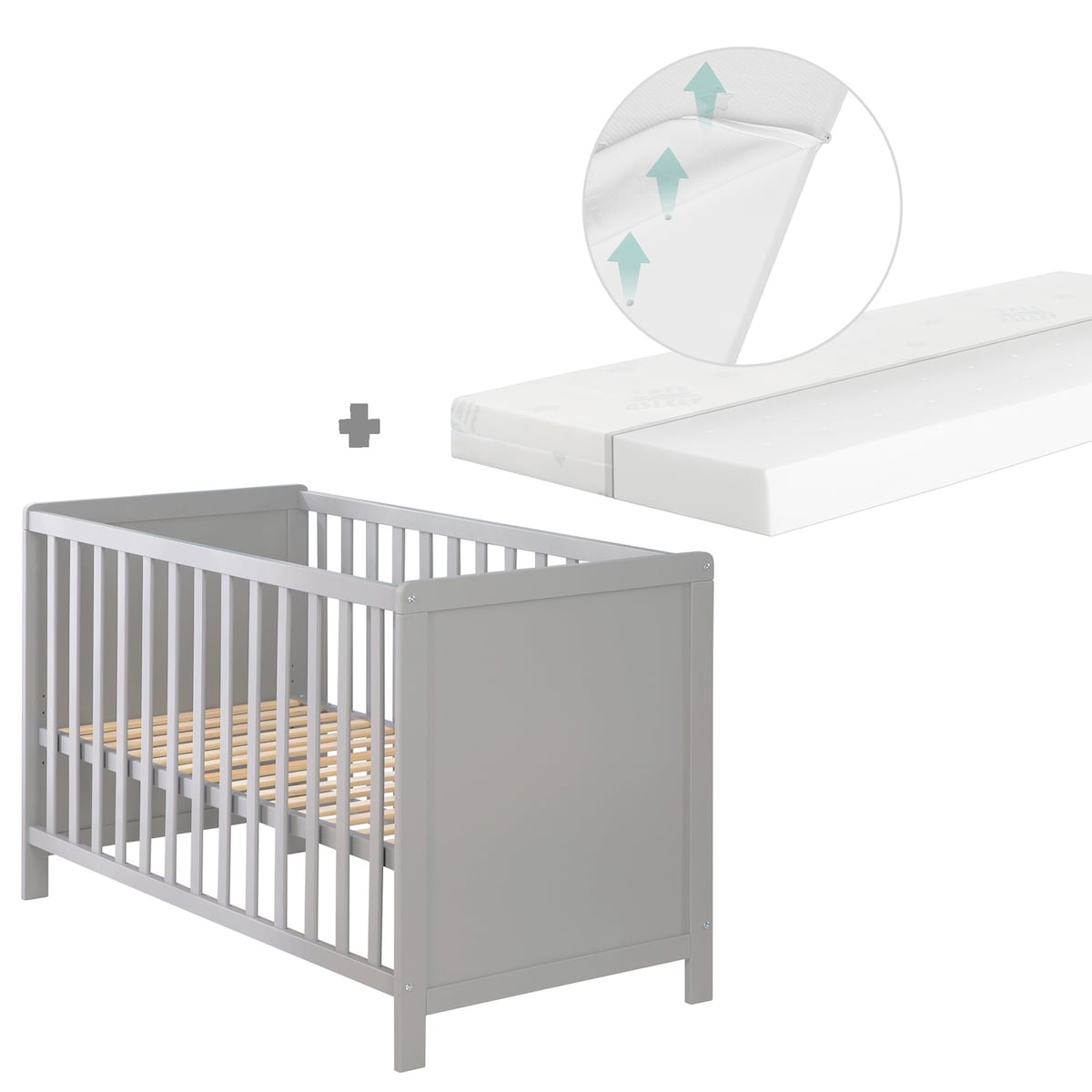 Bedside-seng 2-i-1 60x120 cm med safe asleep madrass forfra