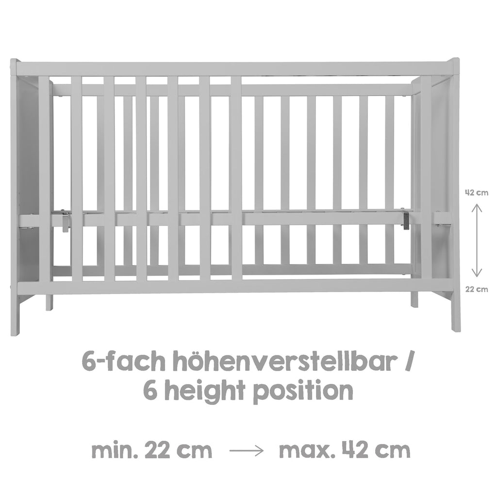 Bedside-seng 2-i-1 60x120 cm med safe asleep madrass taupe farge