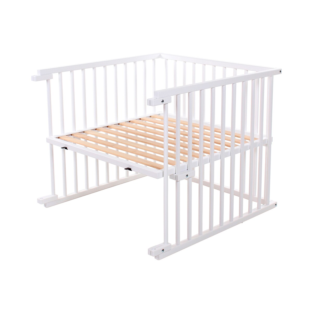 Bedside-seng Boxspring med madrass og barneseng-sett i bøk forfra