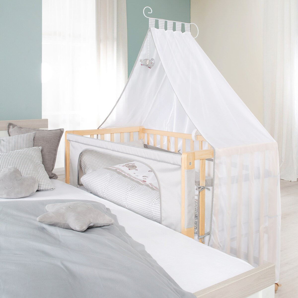 Bakside av Bedside-seng Jumbo Twins 60x120 cm grå naturtre