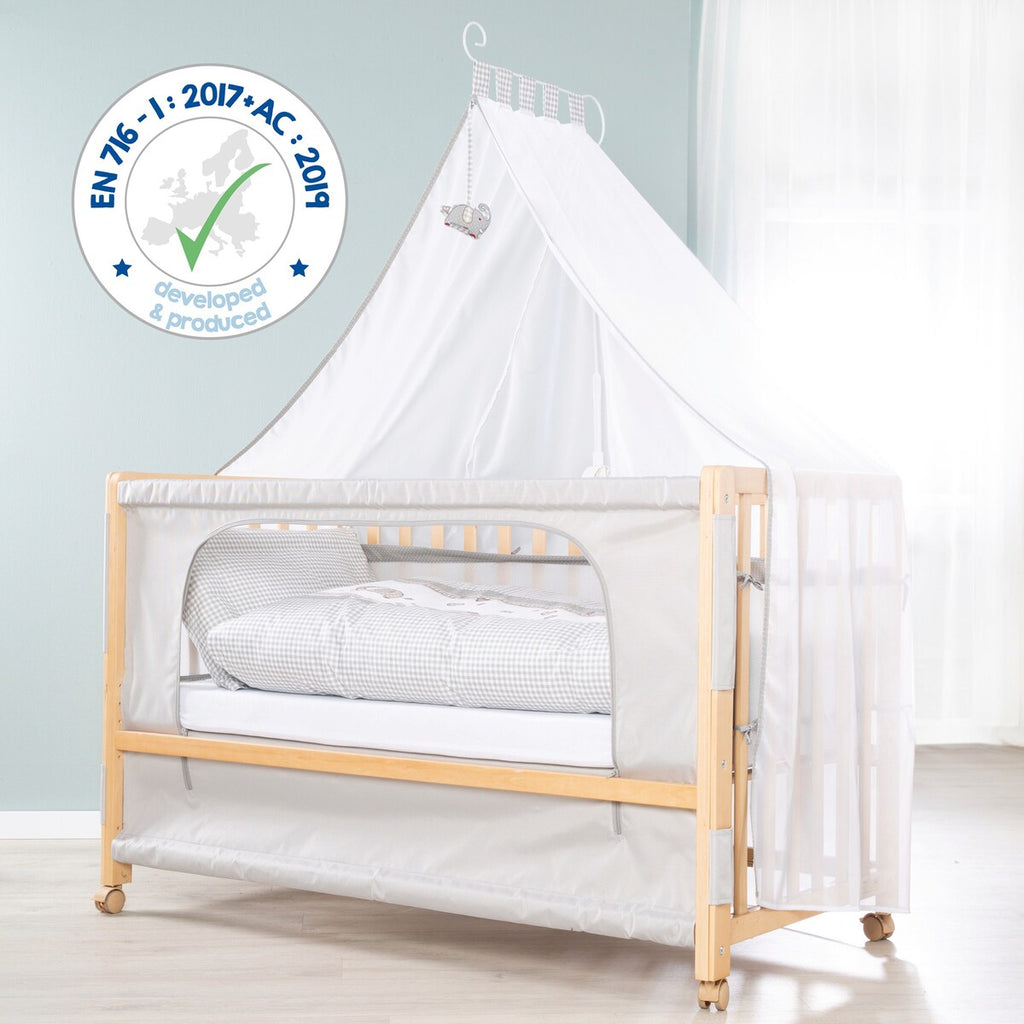 Sengehimmel og stang til Bedside-seng Jumbo Twins 60x120 cm grå naturtre
