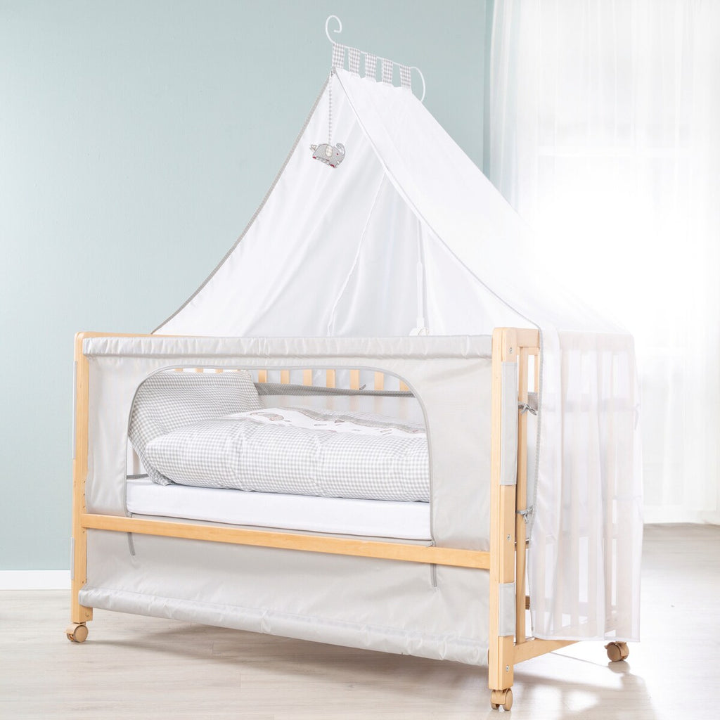 Inkludert madrass og sengetøy i Bedside-seng Jumbo Twins 60x120 cm grå naturtre