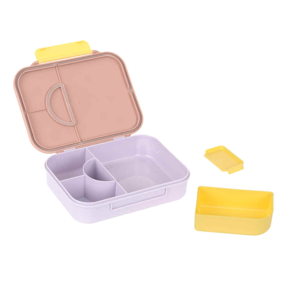 Bento matboks Pattern Party rosa/lilla detalj av lokk og silikonring