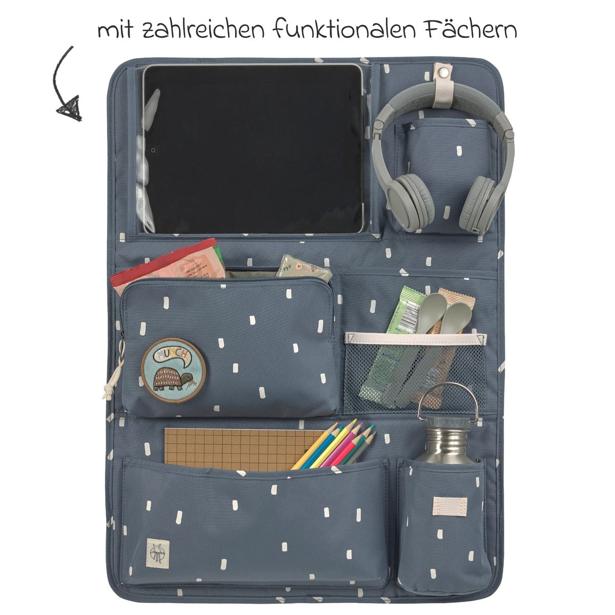 Bilorganizer Car-Wrap-to-Go med nettbrettholder Midnight Blue bakside