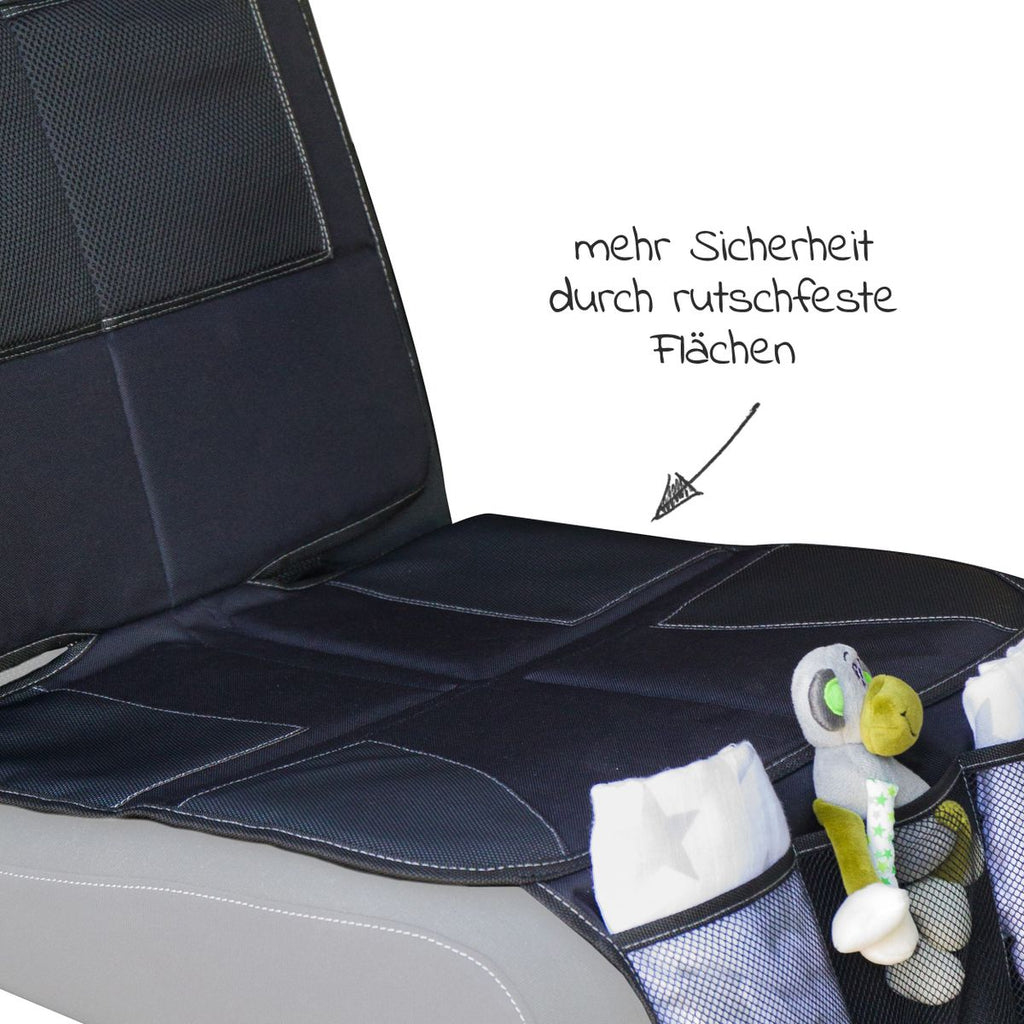 Bilsetebeskytter med oppbevaringstaske for bakovervendt bilstol med iPad-lomme, svart