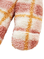 Nærbilde av glidelås på bilsovepose for baby i teddyfleece TOG 3,5 rutete