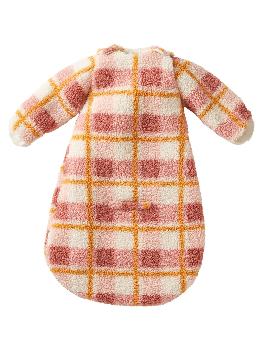 Votter integrert i bilsovepose for baby i teddyfleece TOG 3,5 rutete