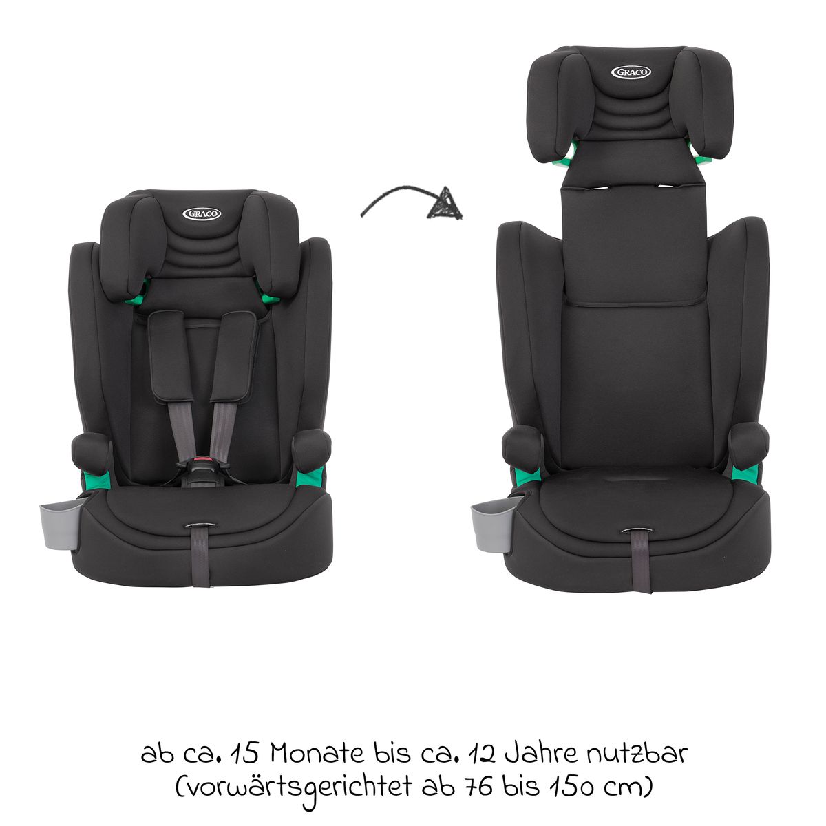 Bilstol Eldura R129 15 mnd-12 år med koppholder bakside