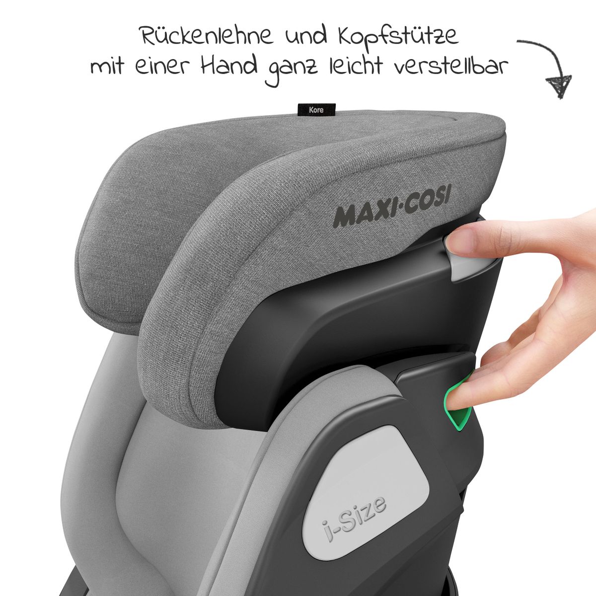 Bilstol Kore i-Size 100-150 cm med Isofix, grå med avtakbart trekk