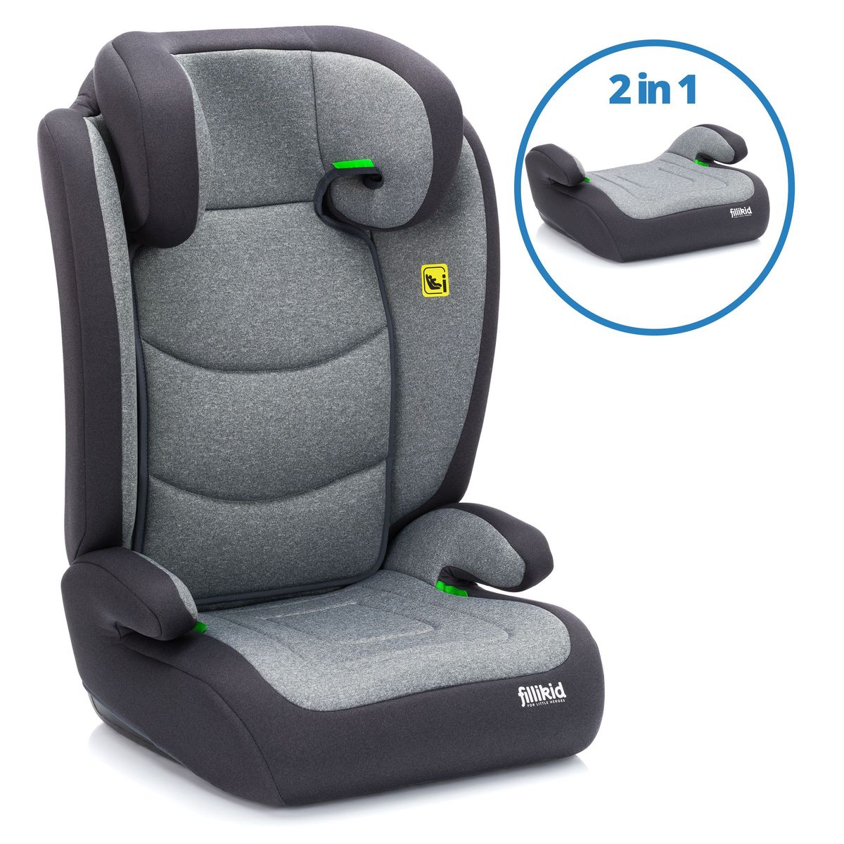 Bilstol Lea i-Size R129 100-150 cm med bilbelte grå Fillikid forfra