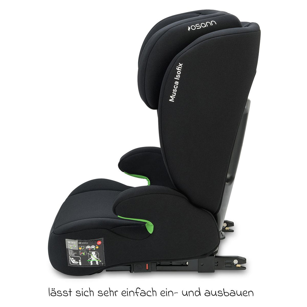 Bilstol Musca i-Size 100-150 cm med Isofix, svart sidemontering