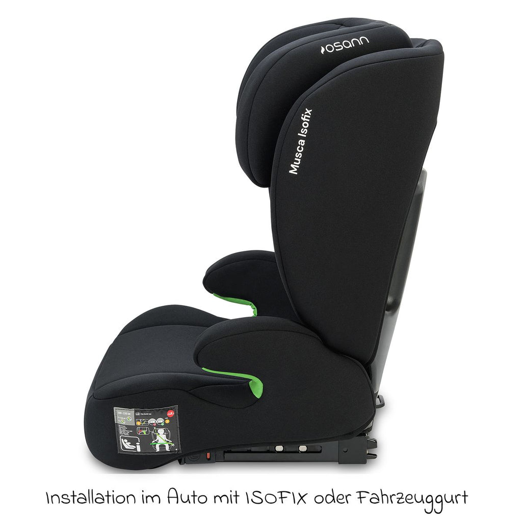 Bilstol Musca i-Size 100-150 cm med Isofix, svart pakket med tilbehør