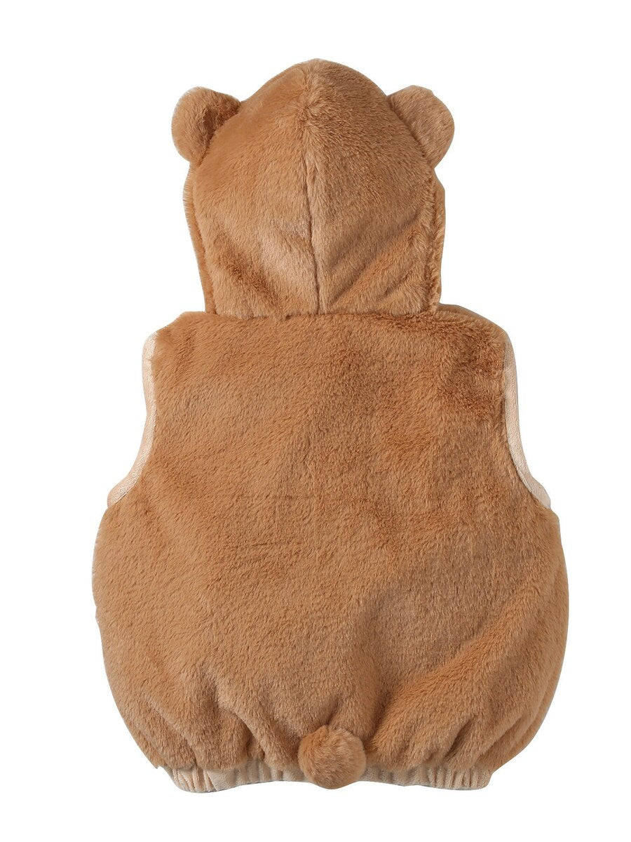 Bjørnekostyme for baby med kunstpelshette bakside