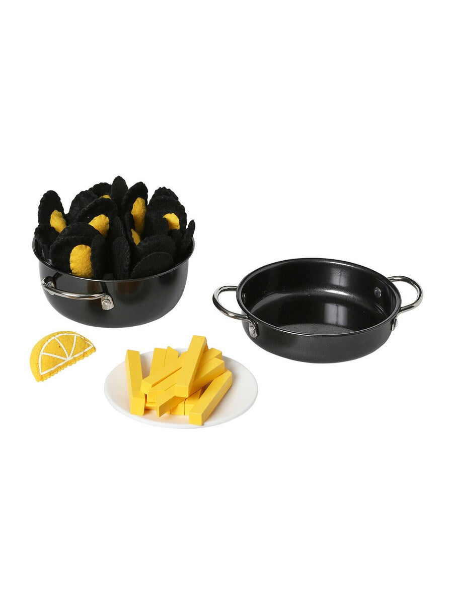 Bakside av Blåskjellrett i tre og filt FSC® 10 skjell og pommes