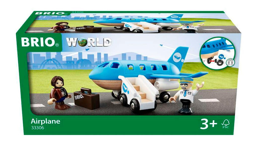 Blått fly med figurer og tilbehør, BRIO World bakside