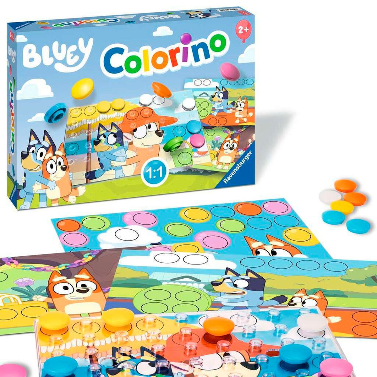 Montert Bluey Colorino fargespill med gjennomskinnelig spillplate