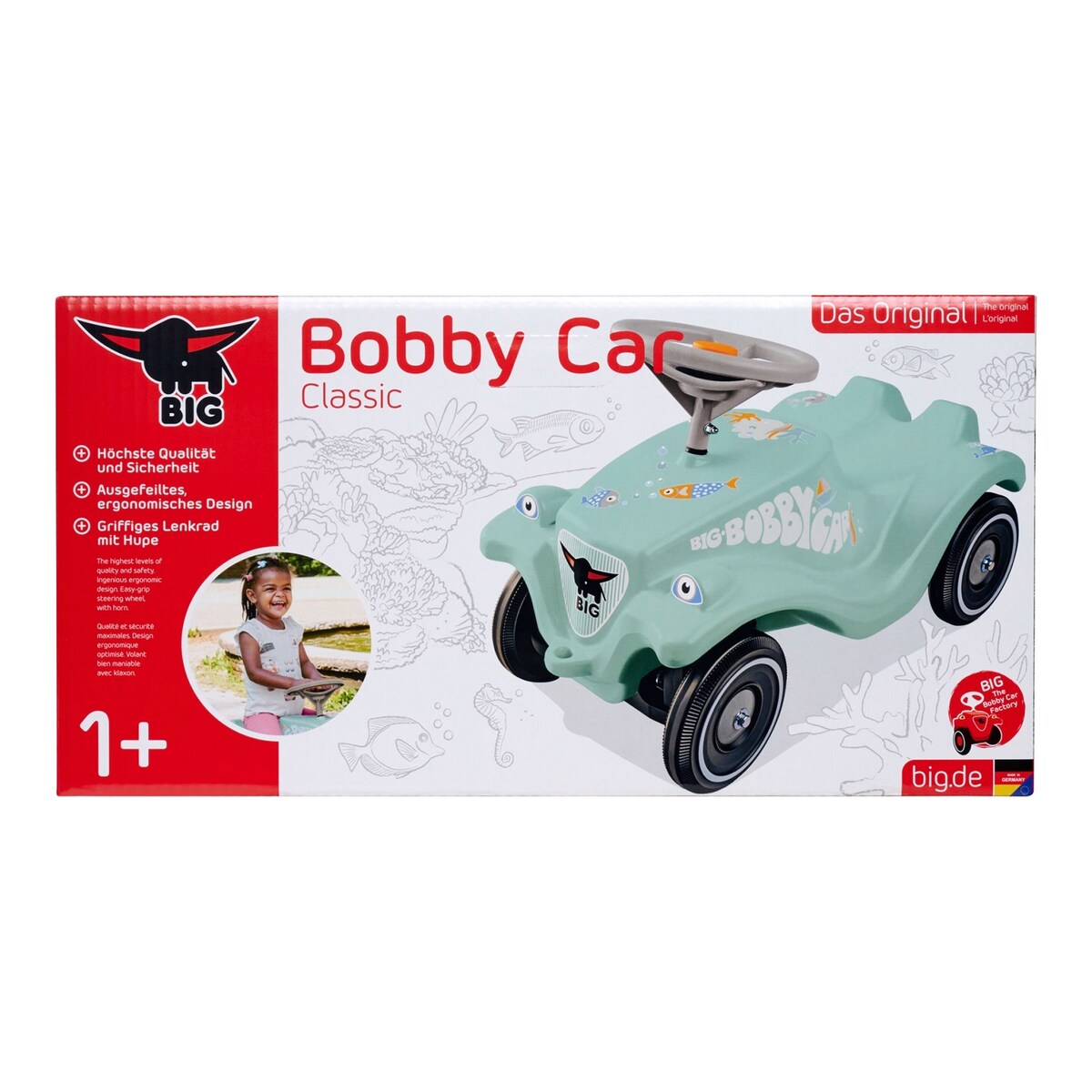 Bobby Car Classic Green Sea gåbil med dekorative klistremerker