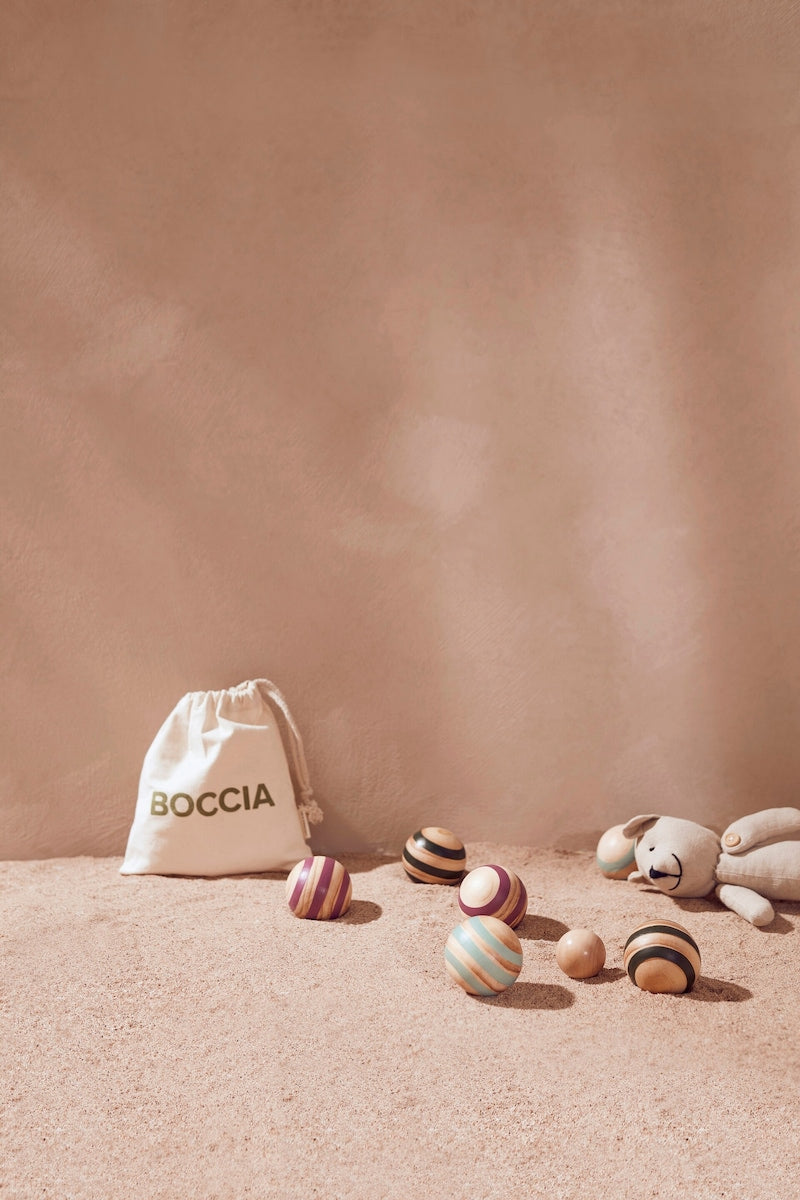 Boccia-sett i furu med oppbevaringspose fra 3 år detalj