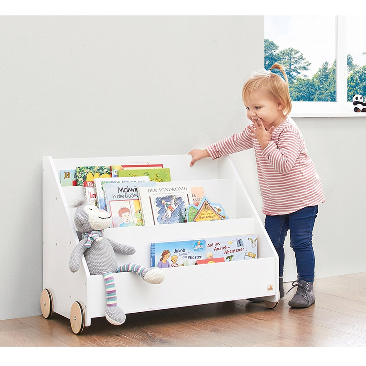Bokhylle Lasse med hjul MDF 65x43x55 cm bakside med hemmelig rom