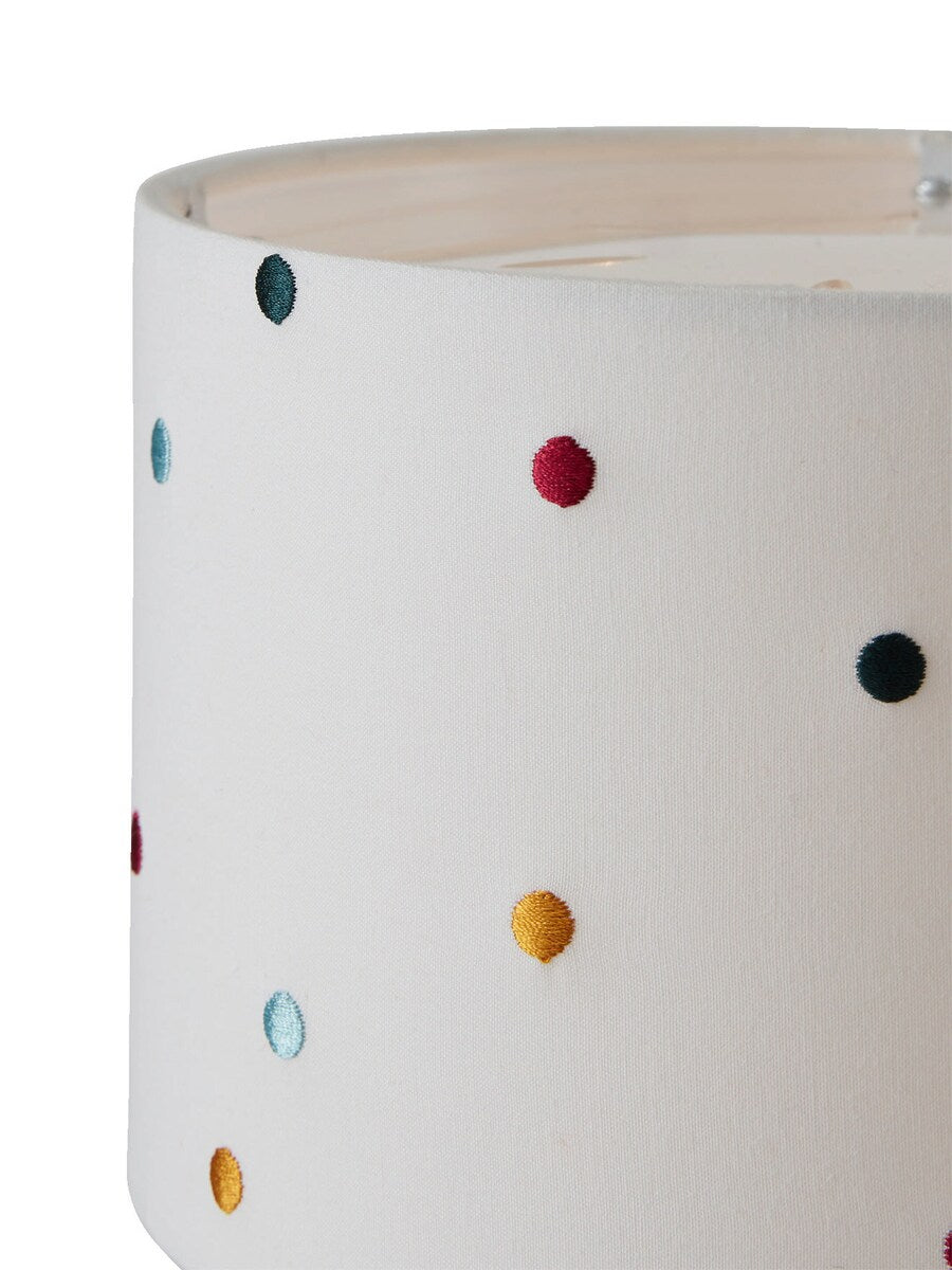 Detalj av bordlampe med fargerike prikker i bomull, 30 cm
