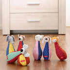 Bowlingspill med 6 dyrefigurer i stoff fra 3 mnd detalj av dyrefigurer