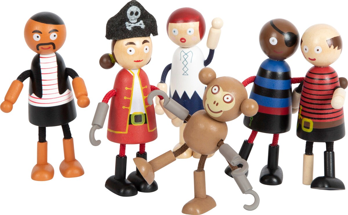 Bøyelige piratfigurer i tre 6 deler fra forfra