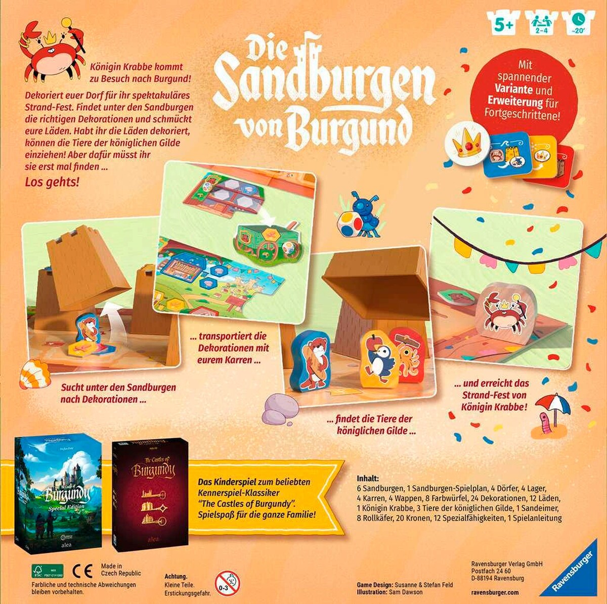 Brettspill Die Sandburgen von Burgund baksiden med spillkomponenter