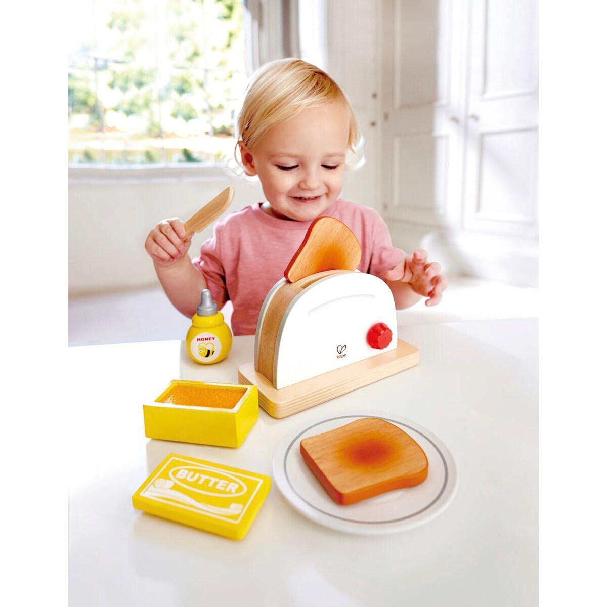 Brødrister-sett pop-up lekemat 18 x 18 x 11 cm fra 2 år fra Hape bakside