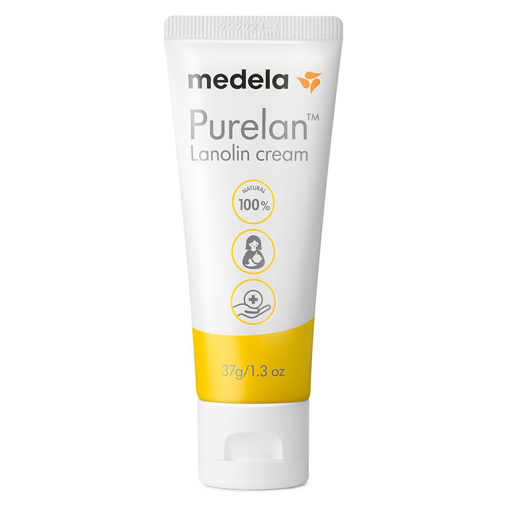 Bakside av Brystvortesalve Purelan 37 g med 100 % lanolin tube
