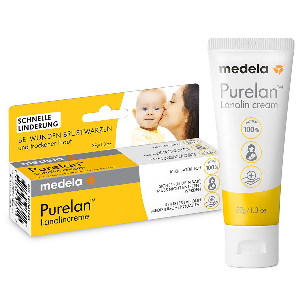 Brystvortesalve Purelan 37 g med 100 % lanolin forside tube