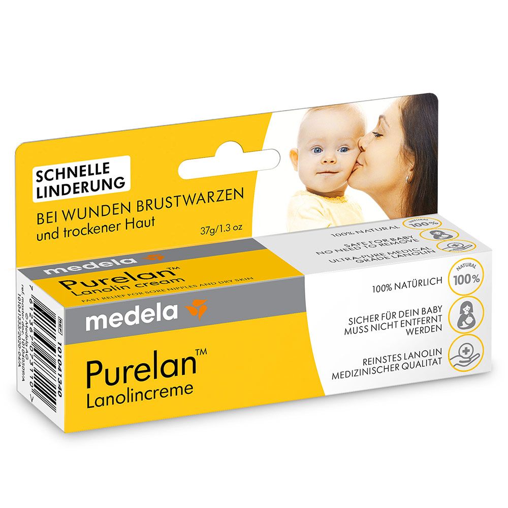 Montert tube Brystvortesalve Purelan 37 g med 100 % lanolin med skrukork