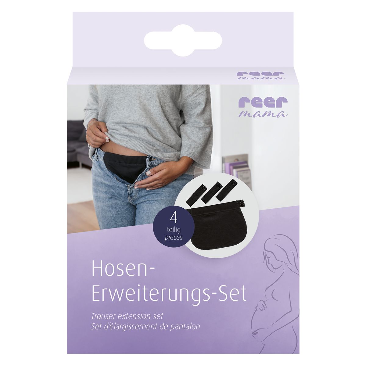 Buksestrikk-sett 4 deler for gravide i bruk på bukse