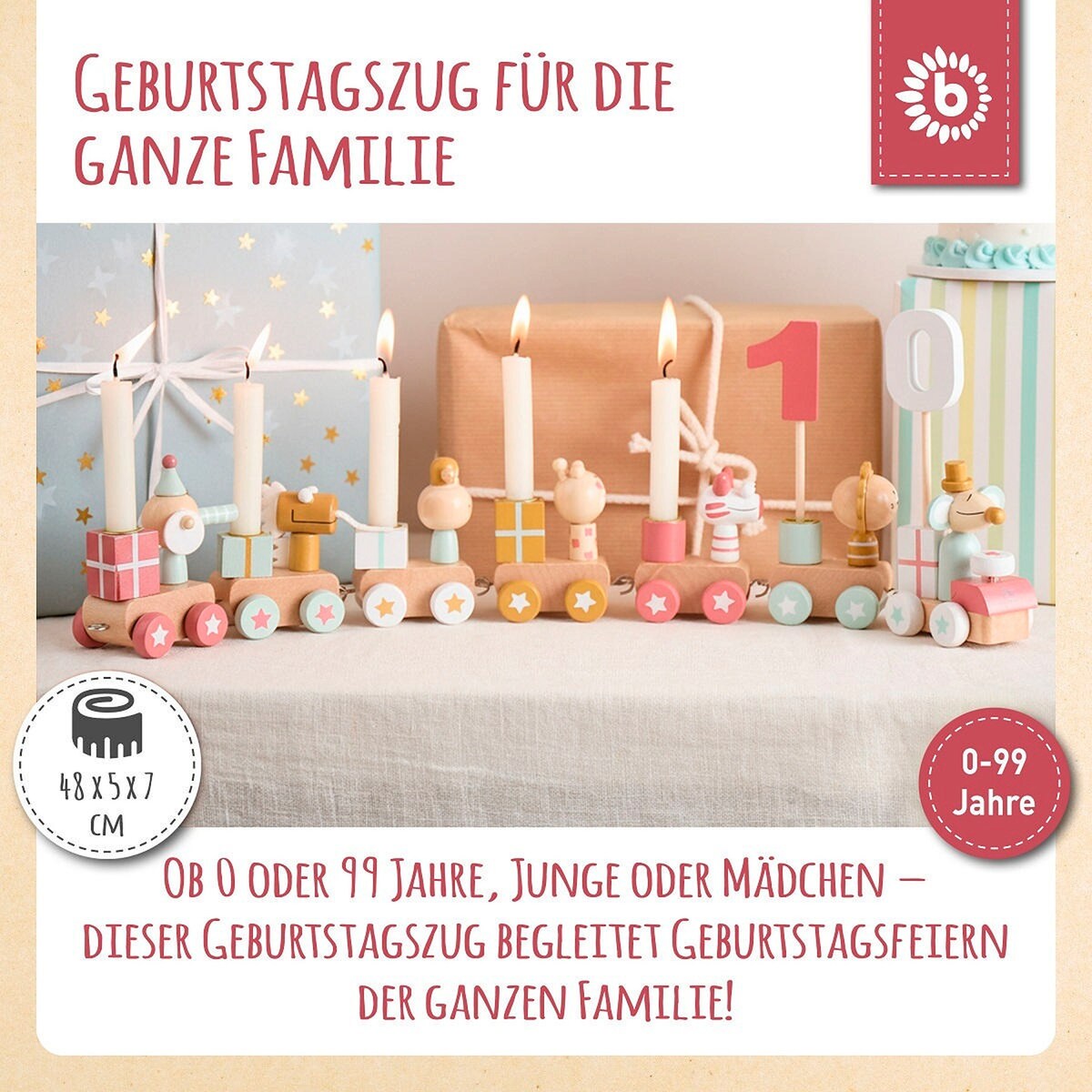 Bursdagstog i tre Berry Look med 6 lys - Bieco