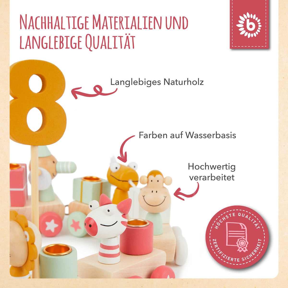 Bursdagstog i tre Berry Look med 6 lys - Bieco