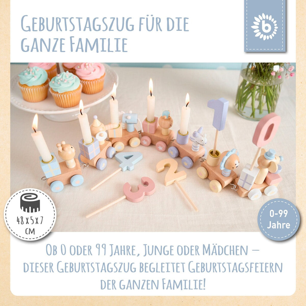 Bursdagstog i tre Scandi-Chic Candy med tall 0-9, bakside