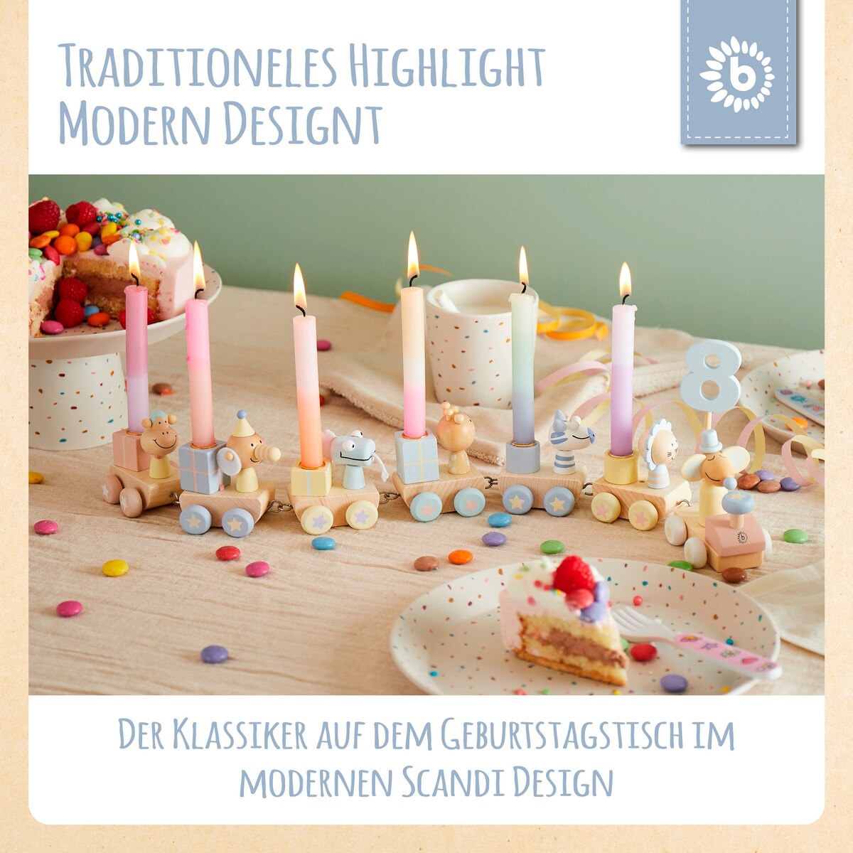 Bursdagstog i tre Scandi-Chic Candy med tall 0-9, montert sett