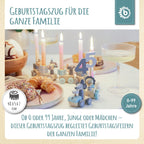 Detalj av Bursdagstog i tre med 6 lys og tall, Scandi-stil