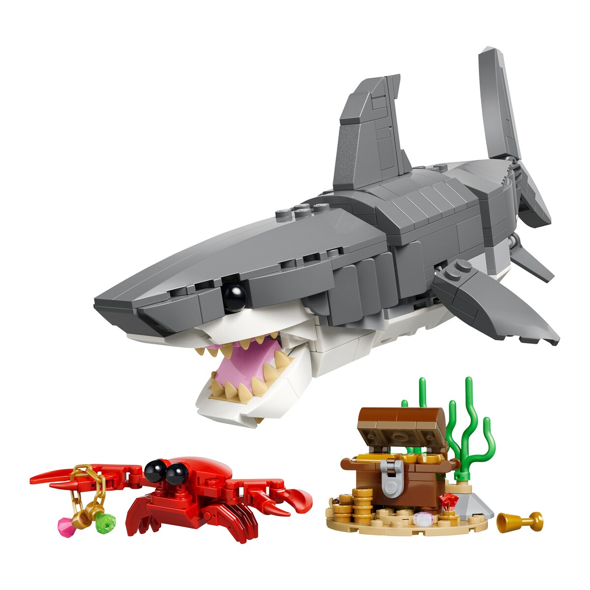 Bakside av byggesett vill hai med skattekiste LEGO Creator